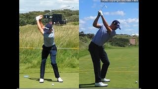 Justin Thomas golf swing  Long Iron faceon amp downtheline July 2017 [upl. by Ahsekram]